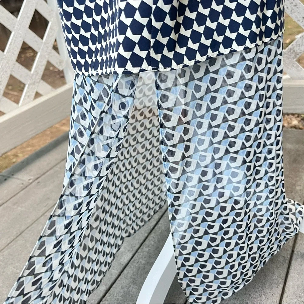 La Ligne Silk Claudette Midi Dress Small Chiffon Layer Geometric Side Slit Flowy - Picture 10 of 14